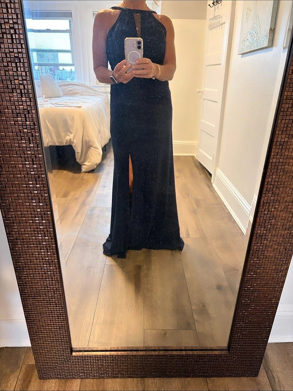 Nightway Sequin Lace Keyhole Halter Maxi Gown Black
